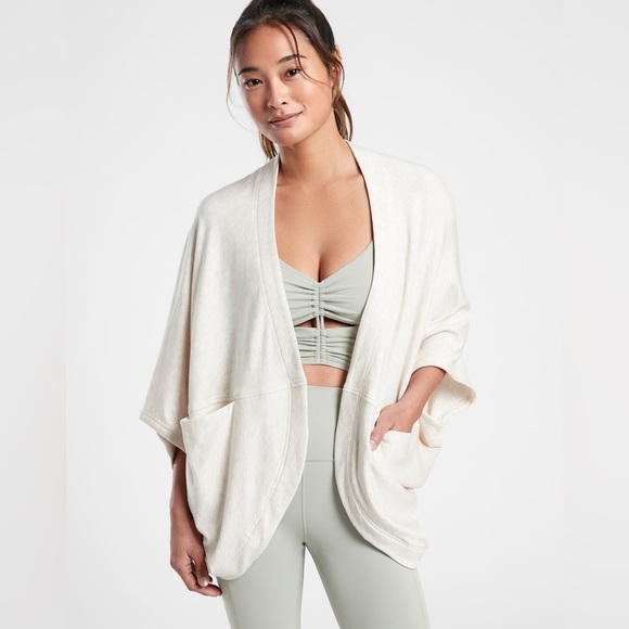 Athleta Jackets & Blazers - ATHLETA Women’s Cocoon Wrap athleisure Top Oatmeal Beige Pockets Small NWOT